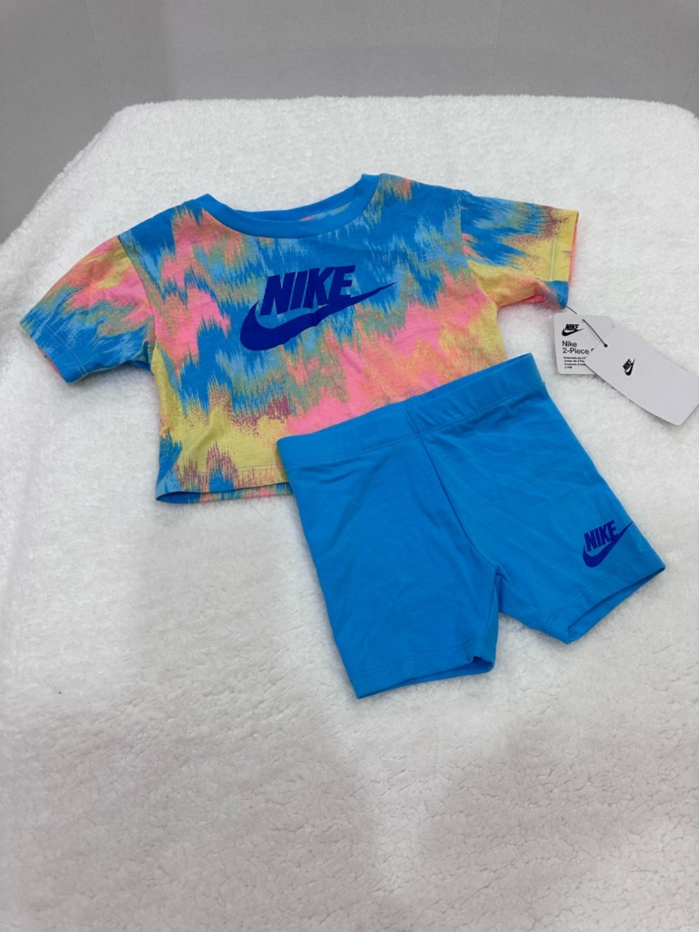 Girl’s Nike Bright Blue Tie-Dye Crop Tee and Shorts Set